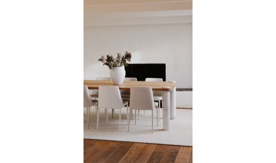 CENTURY DINING TABLE NATURAL WHITE MARBLE LEG BEIGE TRAVERTINE - Image 4