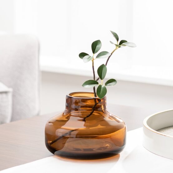 Beau Mini Bottle 4 Inch Tall Wide Glass Vase - Brown - Image 5
