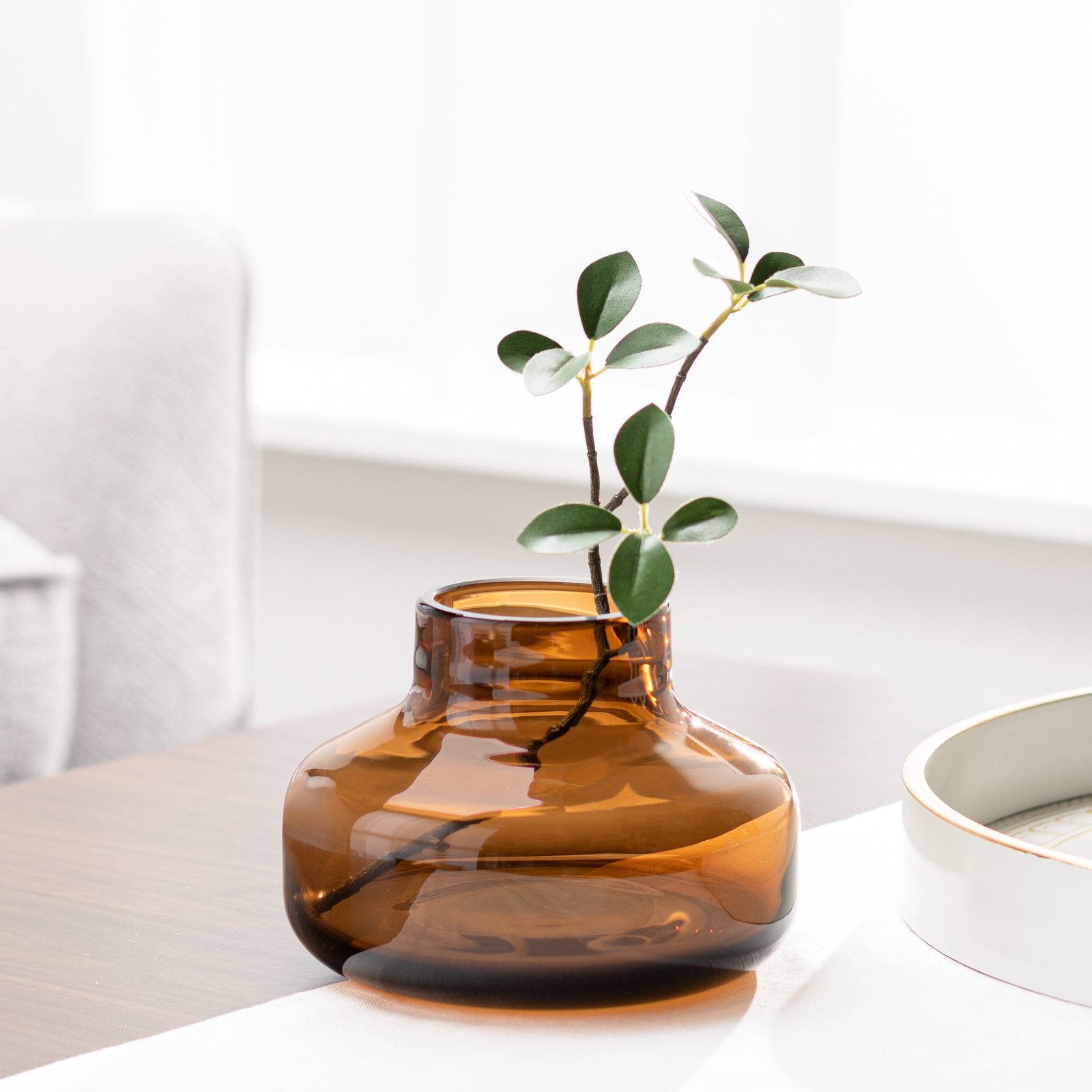 Beau Mini Bottle 4 Inch Tall Wide Glass Vase - Brown - Image 5