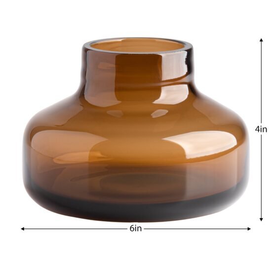 Beau Mini Bottle 4 Inch Tall Wide Glass Vase - Brown - Image 2