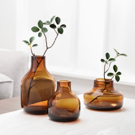 Beau Mini Bottle 4 Inch Tall Wide Glass Vase - Brown - Image 3
