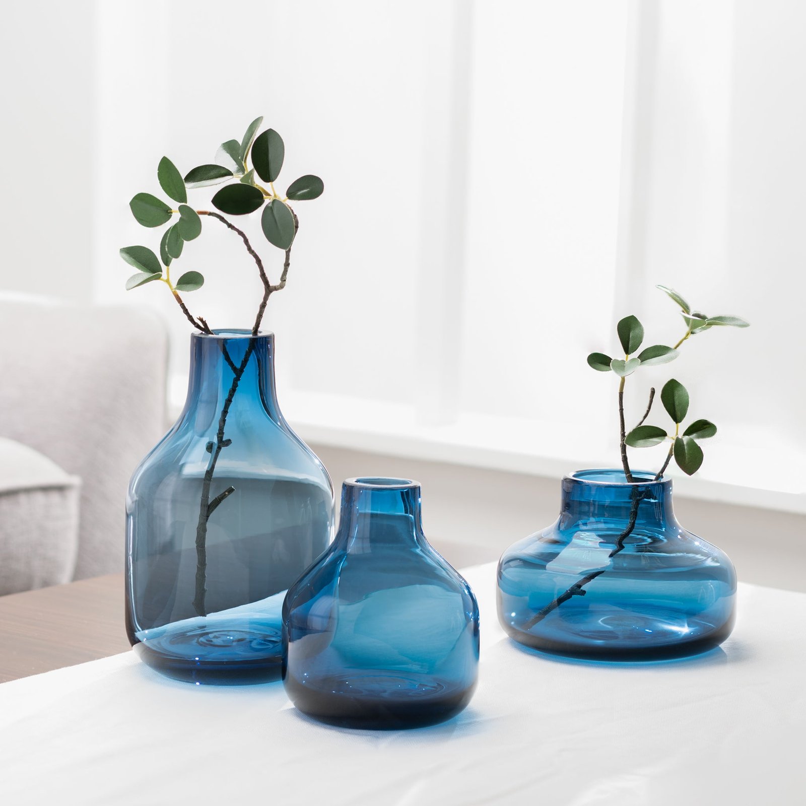 Beau Mini Bottle 8 Inch Tall Glass Vase - Blue - Image 4