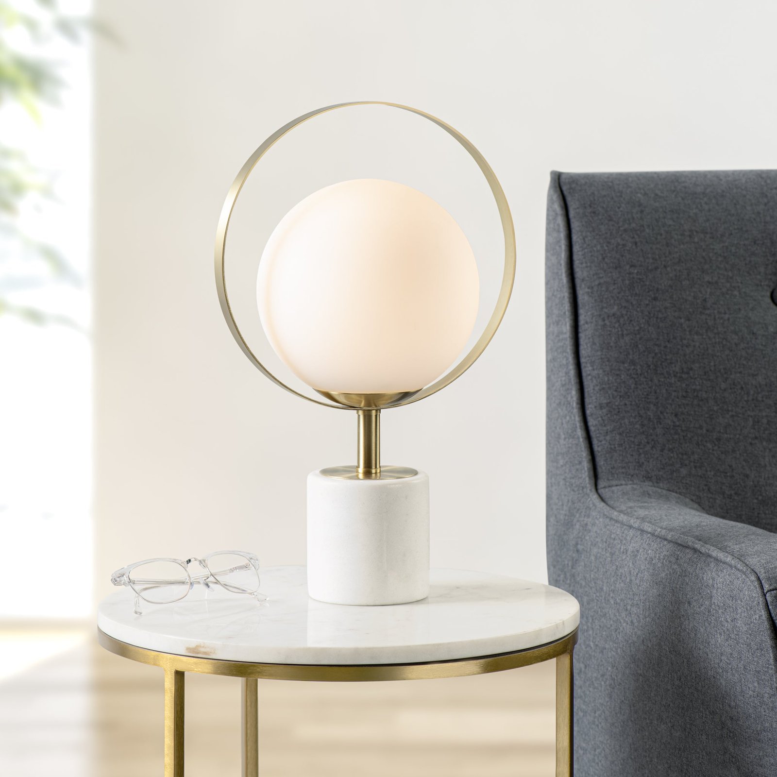 Halo Frosted Glass Globe 16h" Marble Base Table Lamp