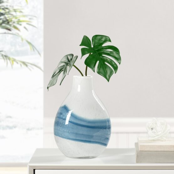Andrea Swirl Glass 10.75 Inch Tall Bulb Vase - White - Image 3