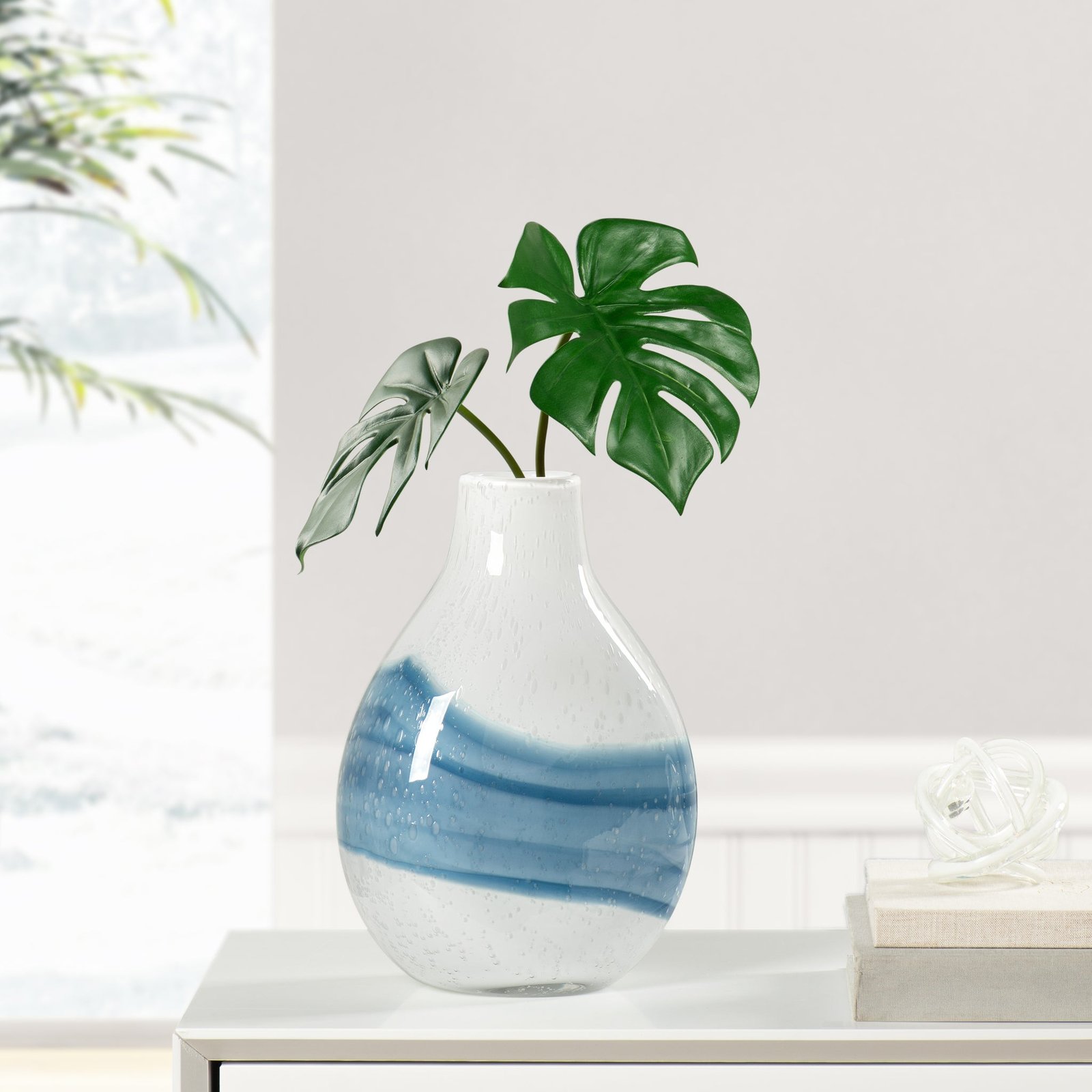 Andrea Swirl Glass 10.75 Inch Tall Bulb Vase - White - Image 3