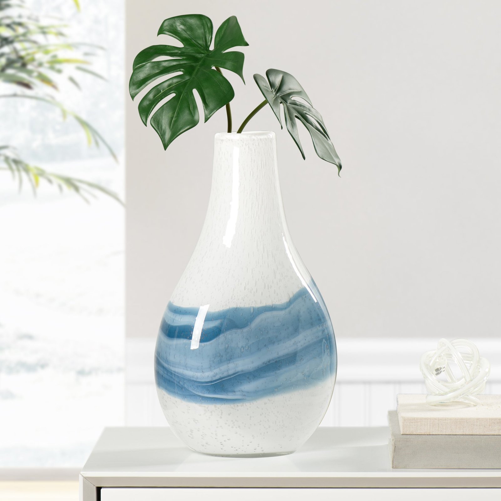 Andrea Swirl Glass 14.25 Inch Tall Bulb Vase - White - Image 3