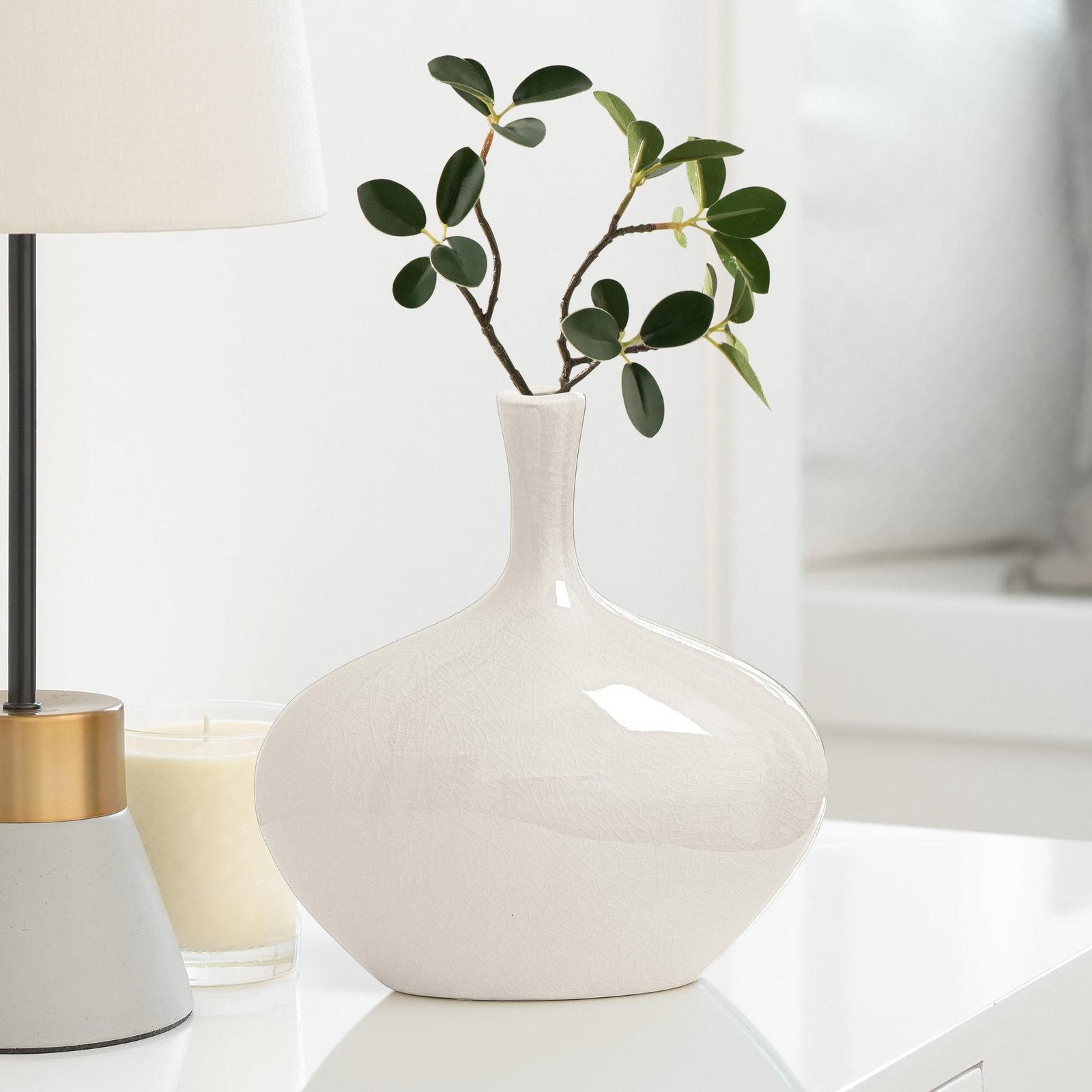 Lilo White Crackle Ceramic 8.25 Inch Tall Wide Vase - Image 6