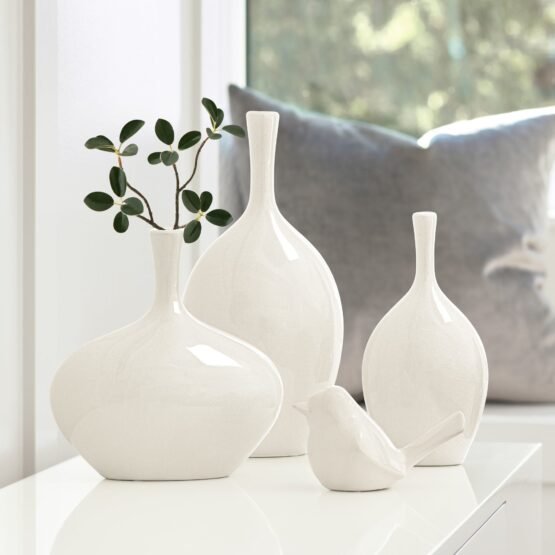 Lilo White Crackle Ceramic Bird Decor Sculpture - Image 5