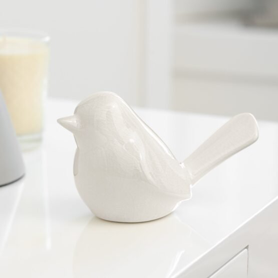 Lilo White Crackle Ceramic Bird Decor Sculpture
