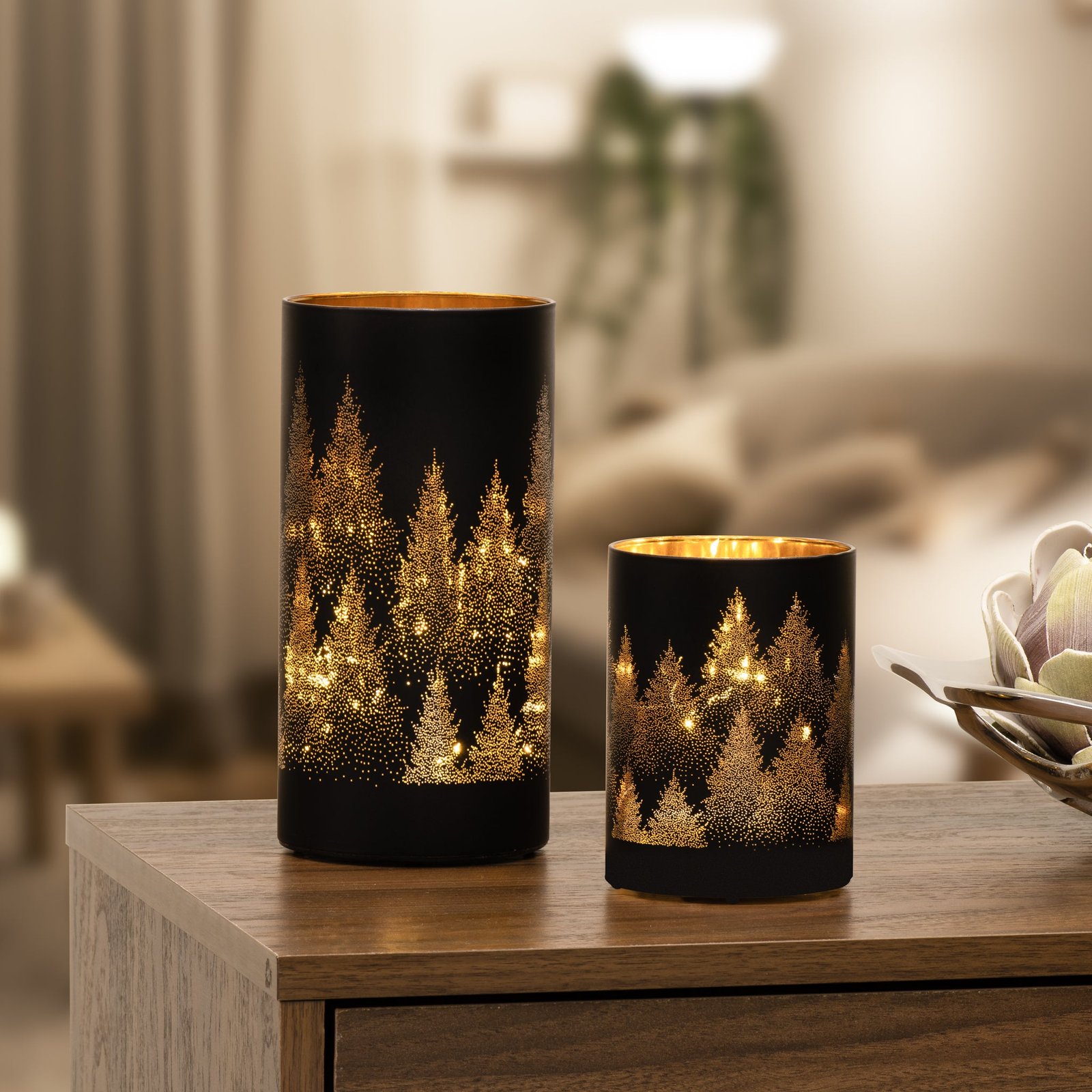 Silhouette Tree Design Black Glass 3.5x5 Inch LED Hurricane Lamp - Image 4