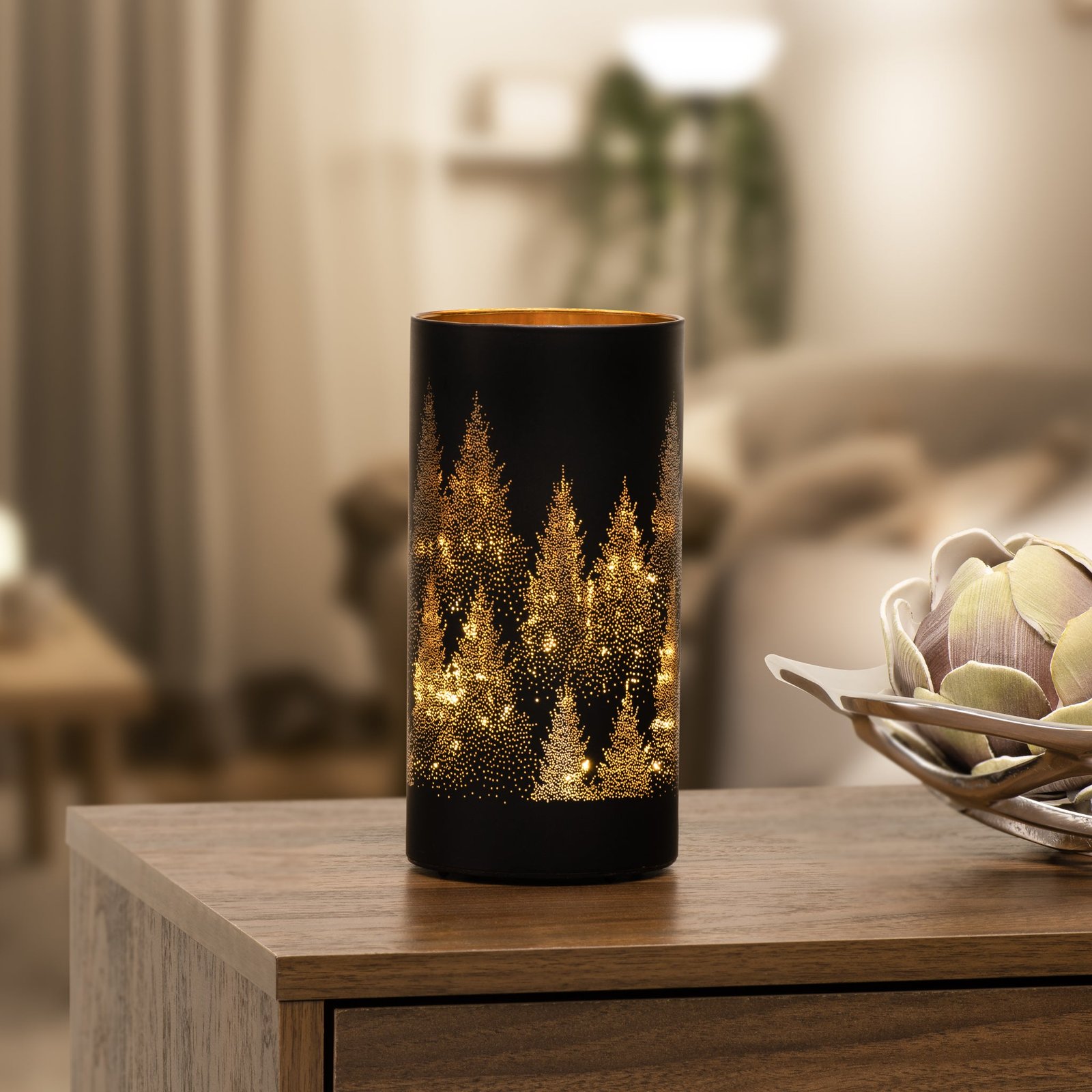 Silhouette Tree Design Black Glass 4x8 Inch LED Hurricane Lamp - Image 5