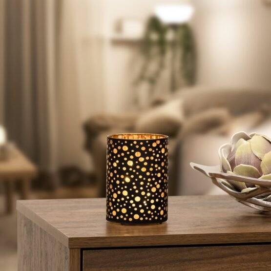 Silhouette Dot Design Black Glass 3.5x5 Inch LED Hurricane Lamp - Image 5