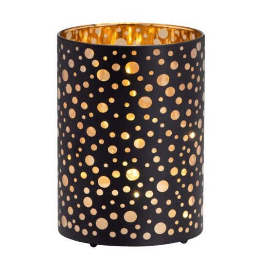 Silhouette Dot Design Black Glass 3.5x5 Inch LED Hurricane Lamp - Image 2