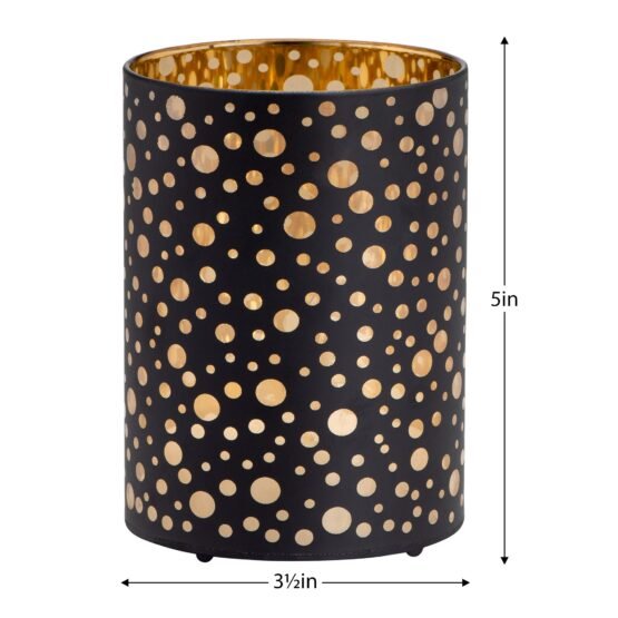 Silhouette Dot Design Black Glass 3.5x5 Inch LED Hurricane Lamp - Image 3