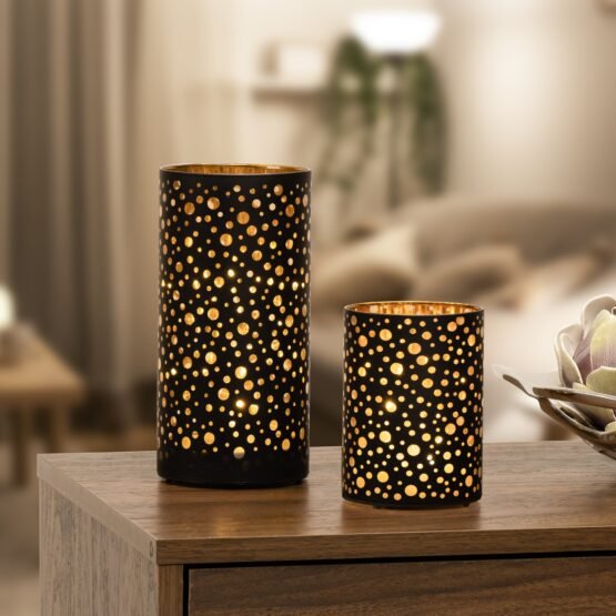 Silhouette Dot Design Black Glass 3.5x5 Inch LED Hurricane Lamp - Image 4
