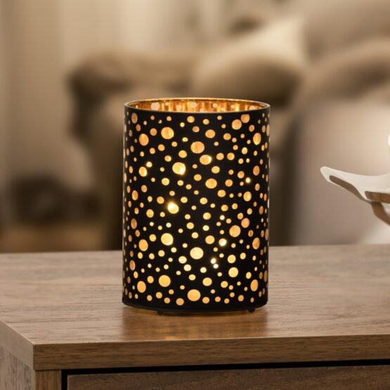 Silhouette Dot Design Black Glass 3.5x5 Inch LED Hurricane Lamp