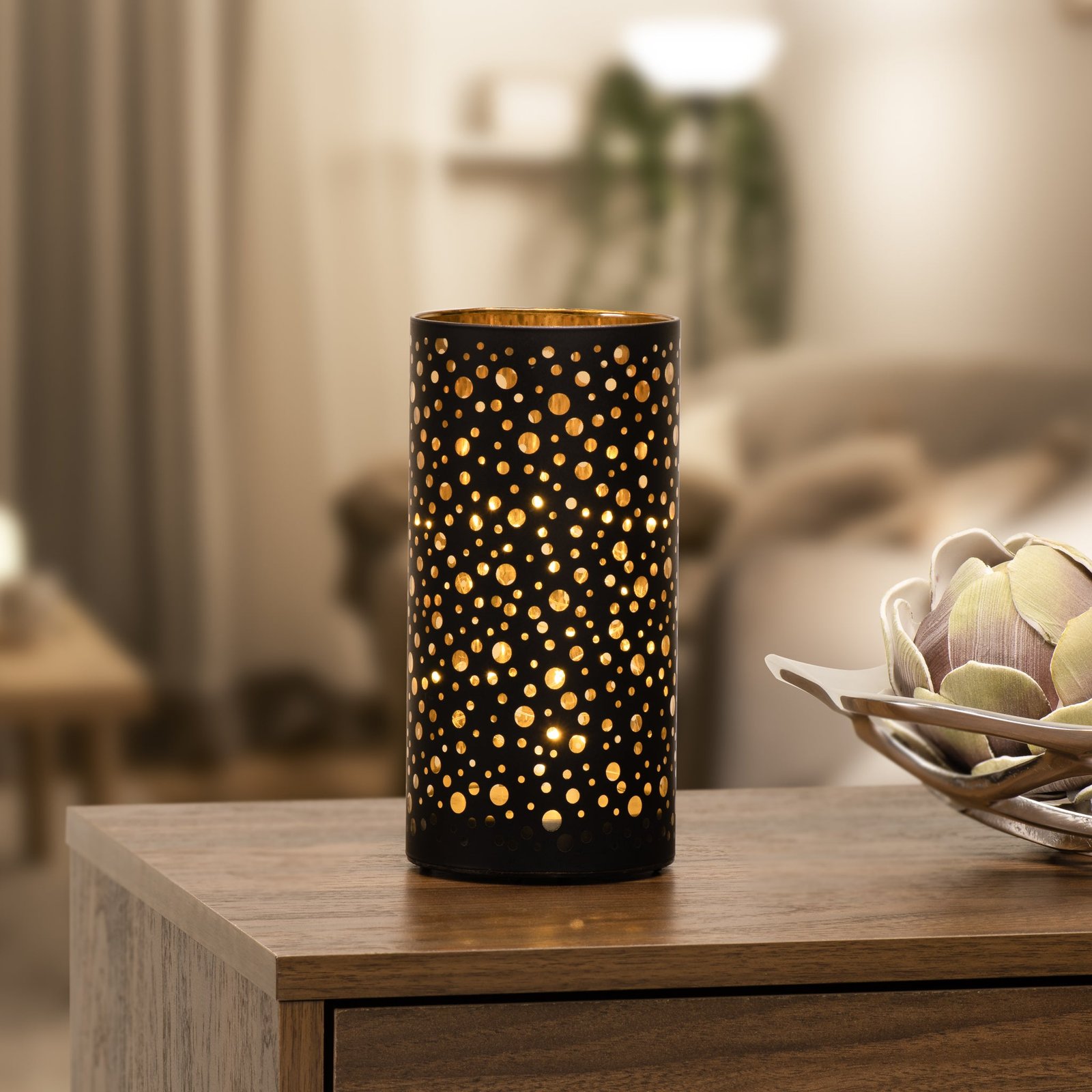 Silhouette Dot Design Black Glass 4x8 Inch LED Hurricane Lamp - Image 3