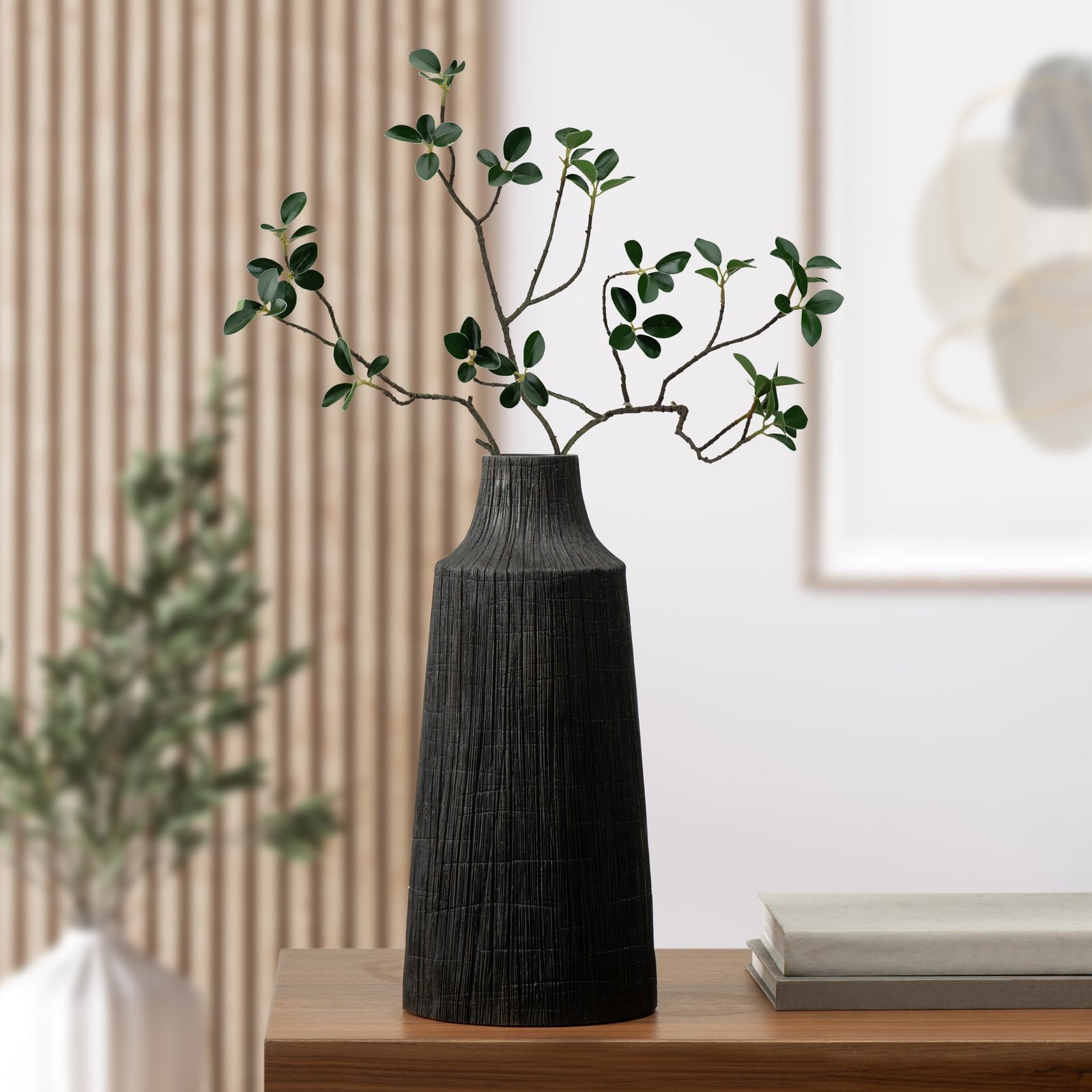 Petra Etched Line 16 Inch Tall Resin Vase - Black - Image 5