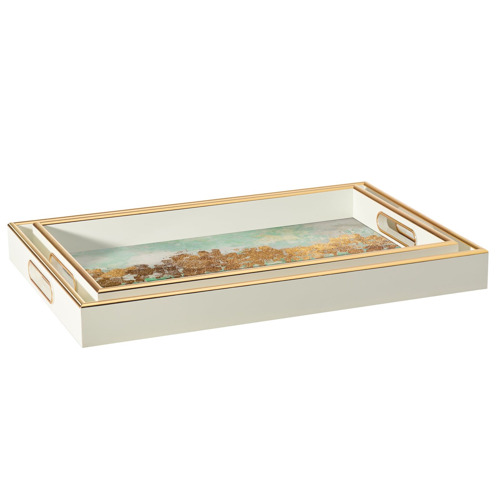 Savoy Gold Trim 2 Piece Rectangle Tray Set - Blue Mirage - Image 4