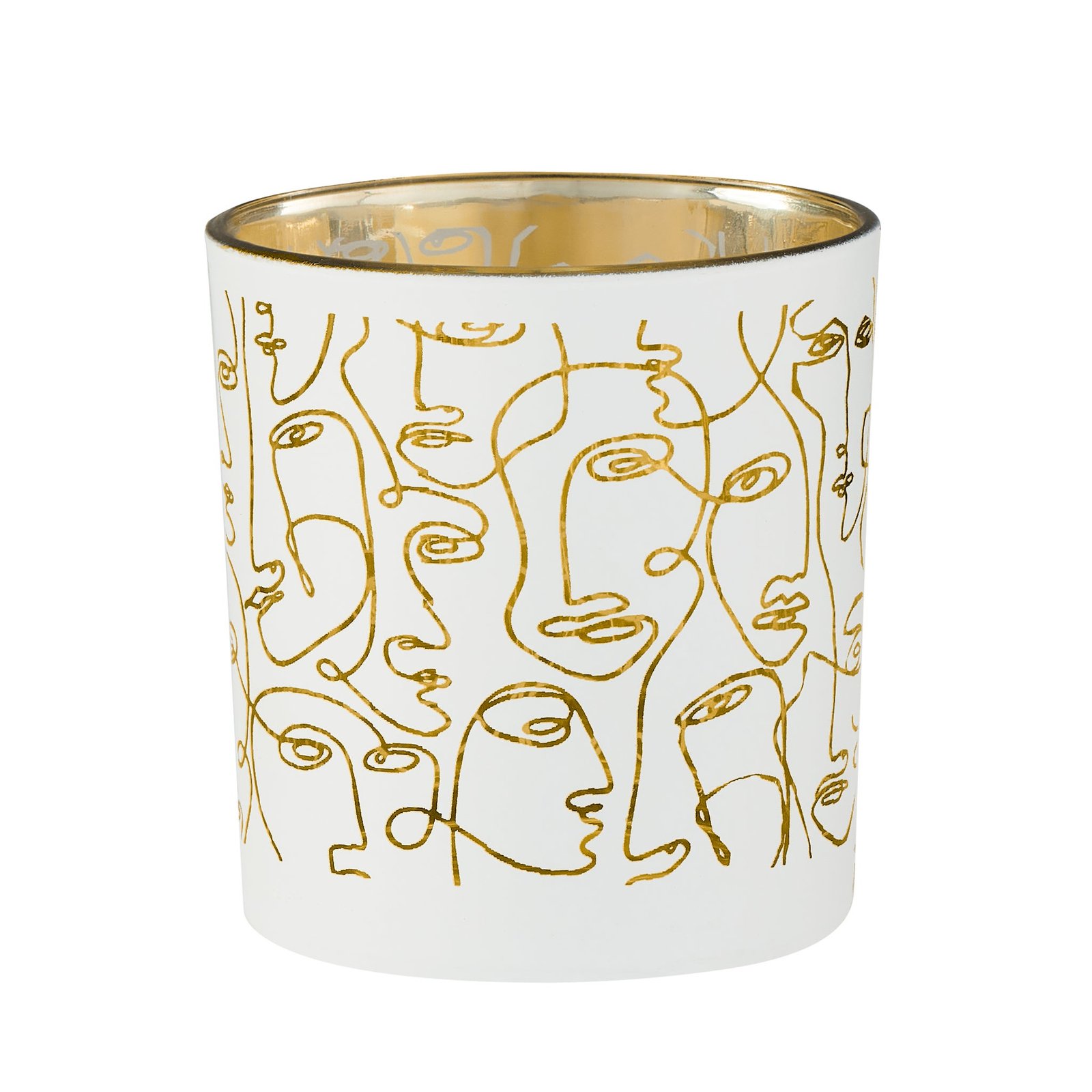 Linear Abstract Face 3x3" Glass Hurricane Vase - White