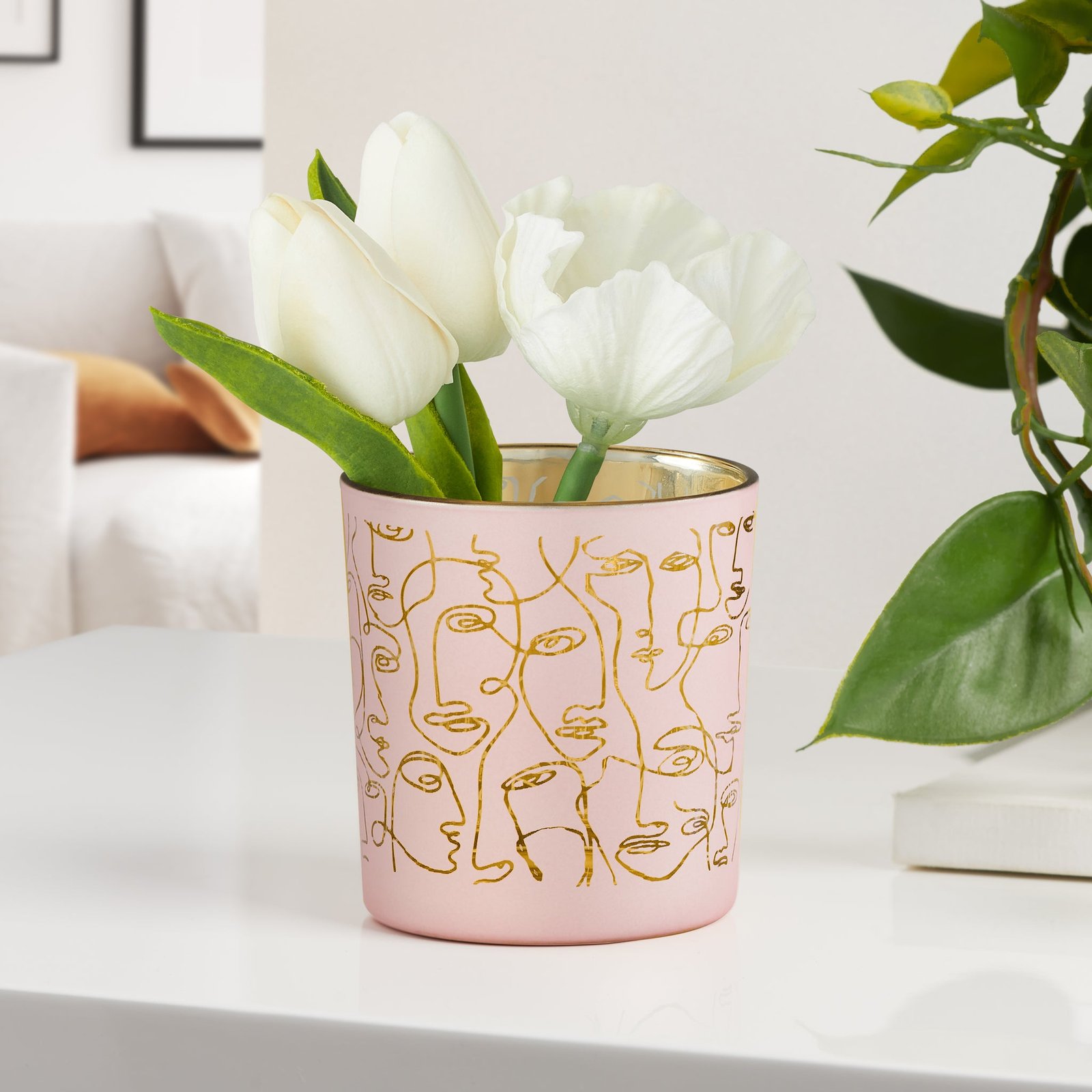 Linear Abstract Face 3x3" Glass Hurricane Vase - Pink - Image 7