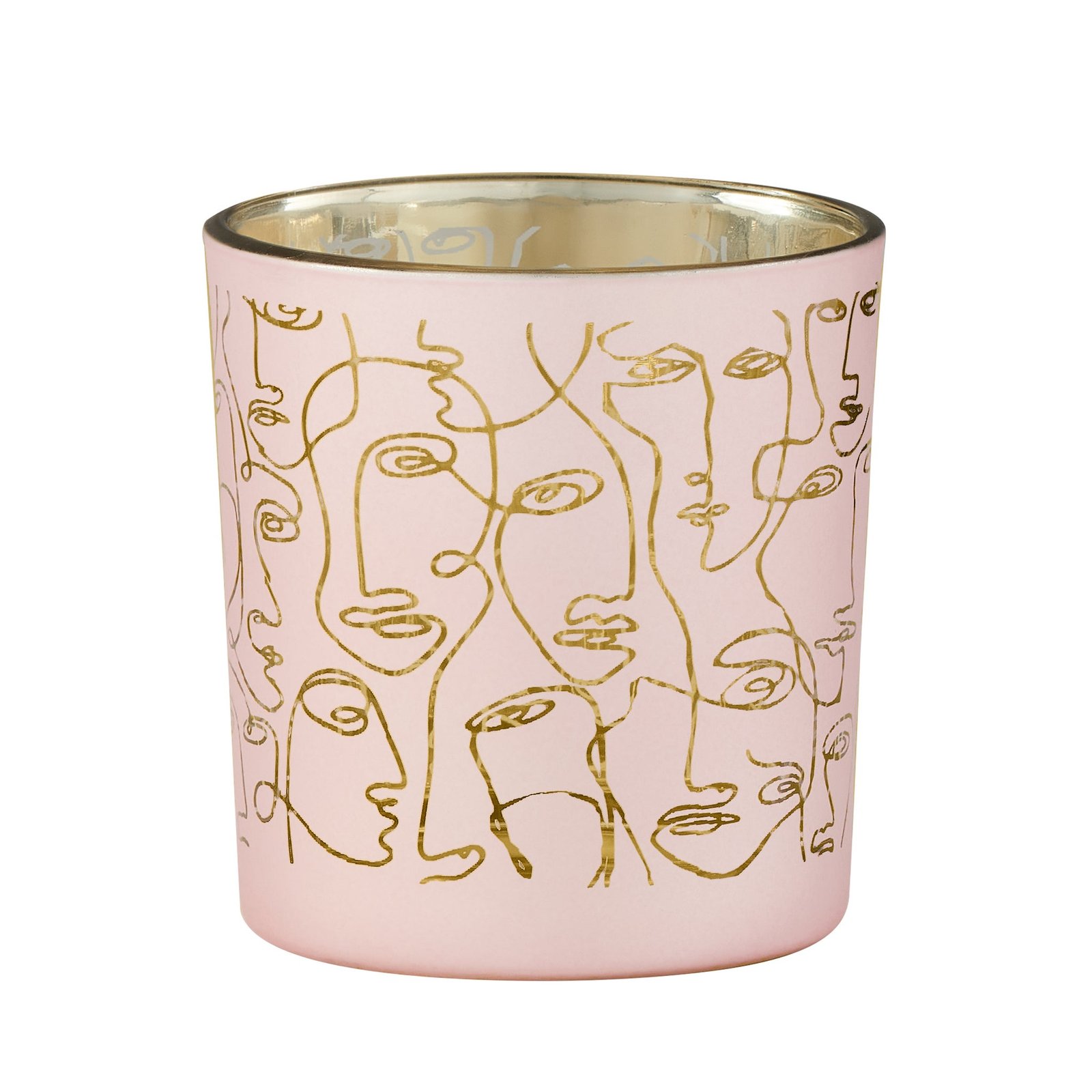 Linear Abstract Face 3x3" Glass Hurricane Vase - Pink
