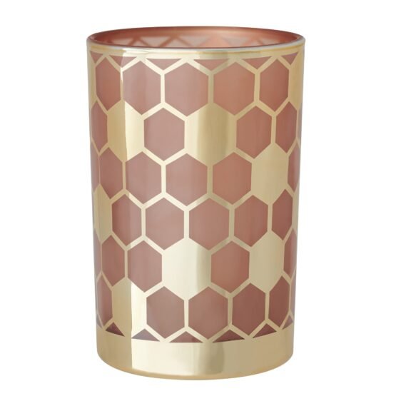 Honeycomb Gold Mirror 4.5x7" Glass Hurricane Vase - Pink