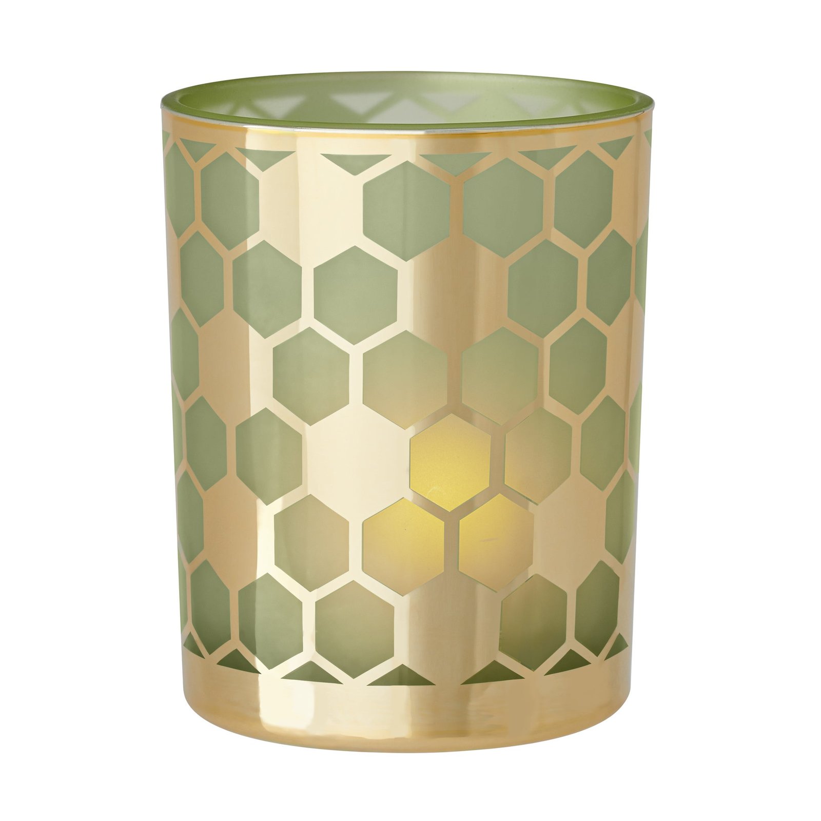 Honeycomb Gold Mirror 4x5" Glass Hurricane Vase - Green - Image 9