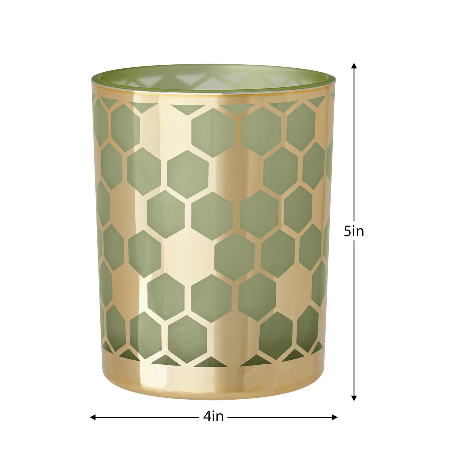 Honeycomb Gold Mirror 4x5" Glass Hurricane Vase - Green - Image 2