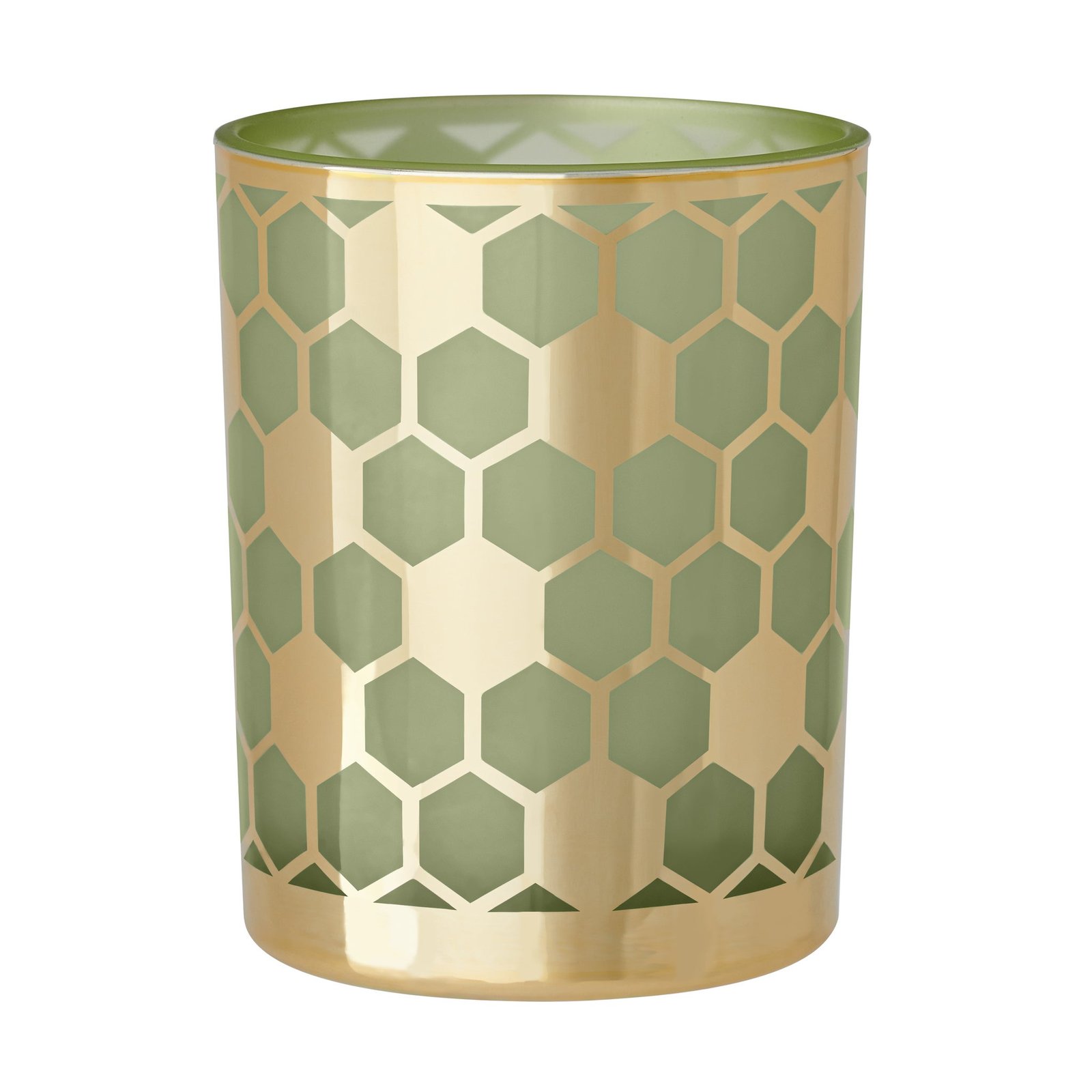 Honeycomb Gold Mirror 4x5" Glass Hurricane Vase - Green