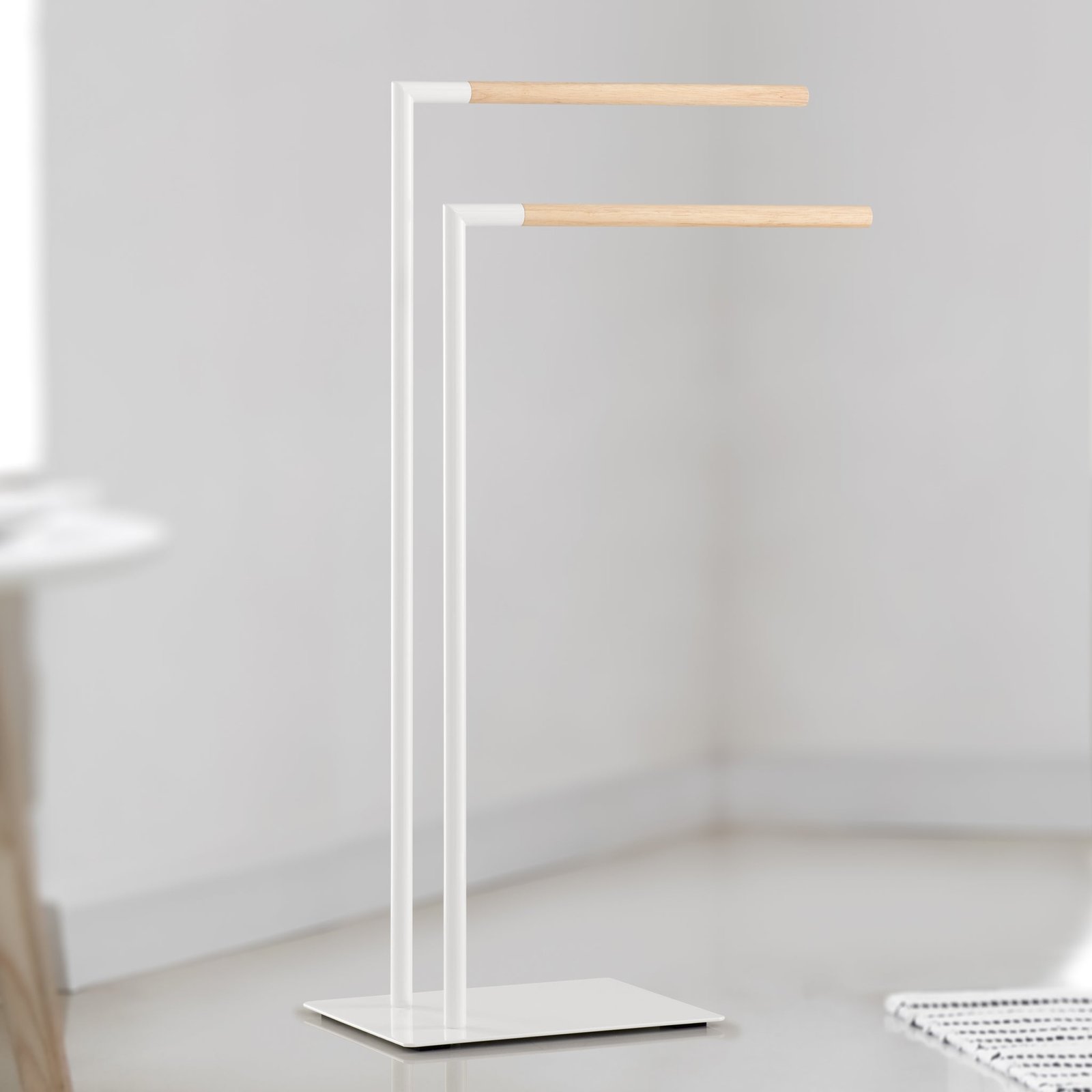 Avia Rubberwood & White Metal 2 Tier Towel Stand