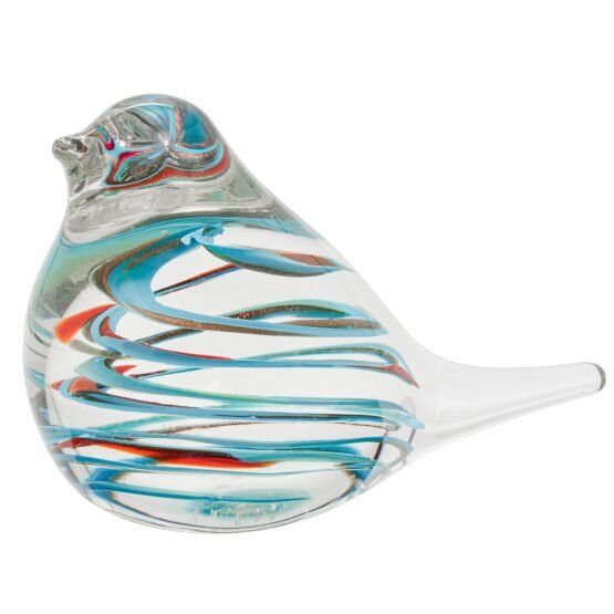 Bird Glass Paperweight 4 Inch Tall Decor - Clear/Blue Swirl - Image 7
