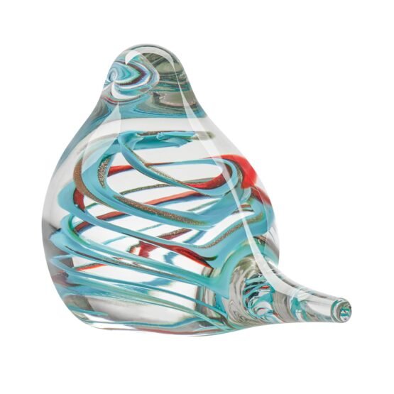 Bird Glass Paperweight 4 Inch Tall Decor - Clear/Blue Swirl - Image 2