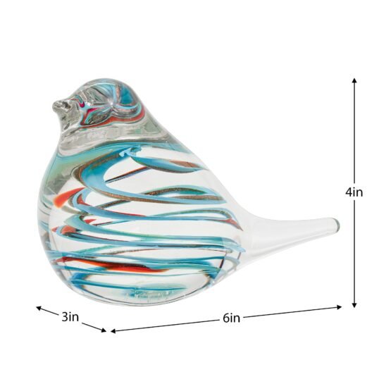 Bird Glass Paperweight 4 Inch Tall Decor - Clear/Blue Swirl - Image 4