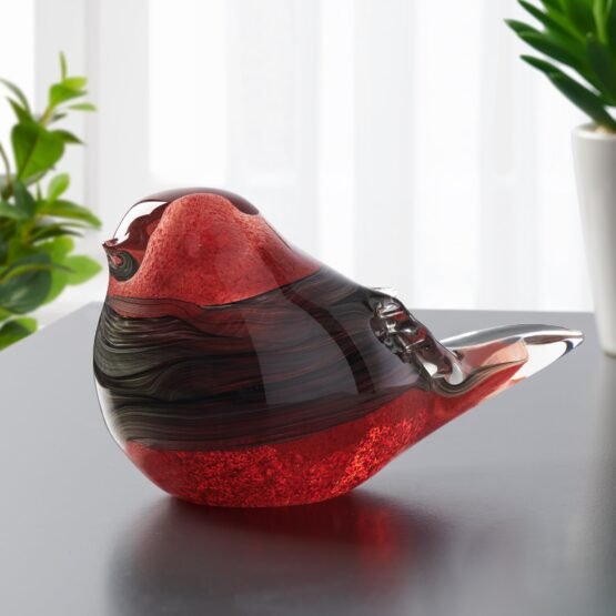Bird Glass Paperweight 3 Inch Tall Decor - Red/Black