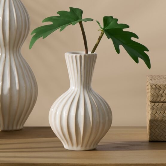 Anna Tall Gourd 6.25 Inch Tall Reactive White Glaze Ceramic Vase - Image 7