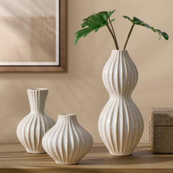 Anna Tall Gourd 6.25 Inch Tall Reactive White Glaze Ceramic Vase - Image 2