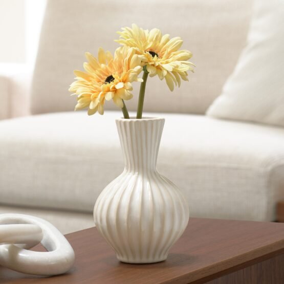 Anna Tall Gourd 6.25 Inch Tall Reactive White Glaze Ceramic Vase - Image 3
