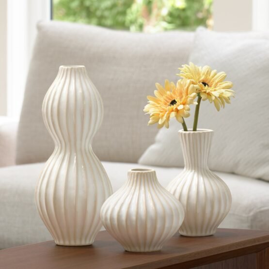 Anna Tall Gourd 6.25 Inch Tall Reactive White Glaze Ceramic Vase - Image 4