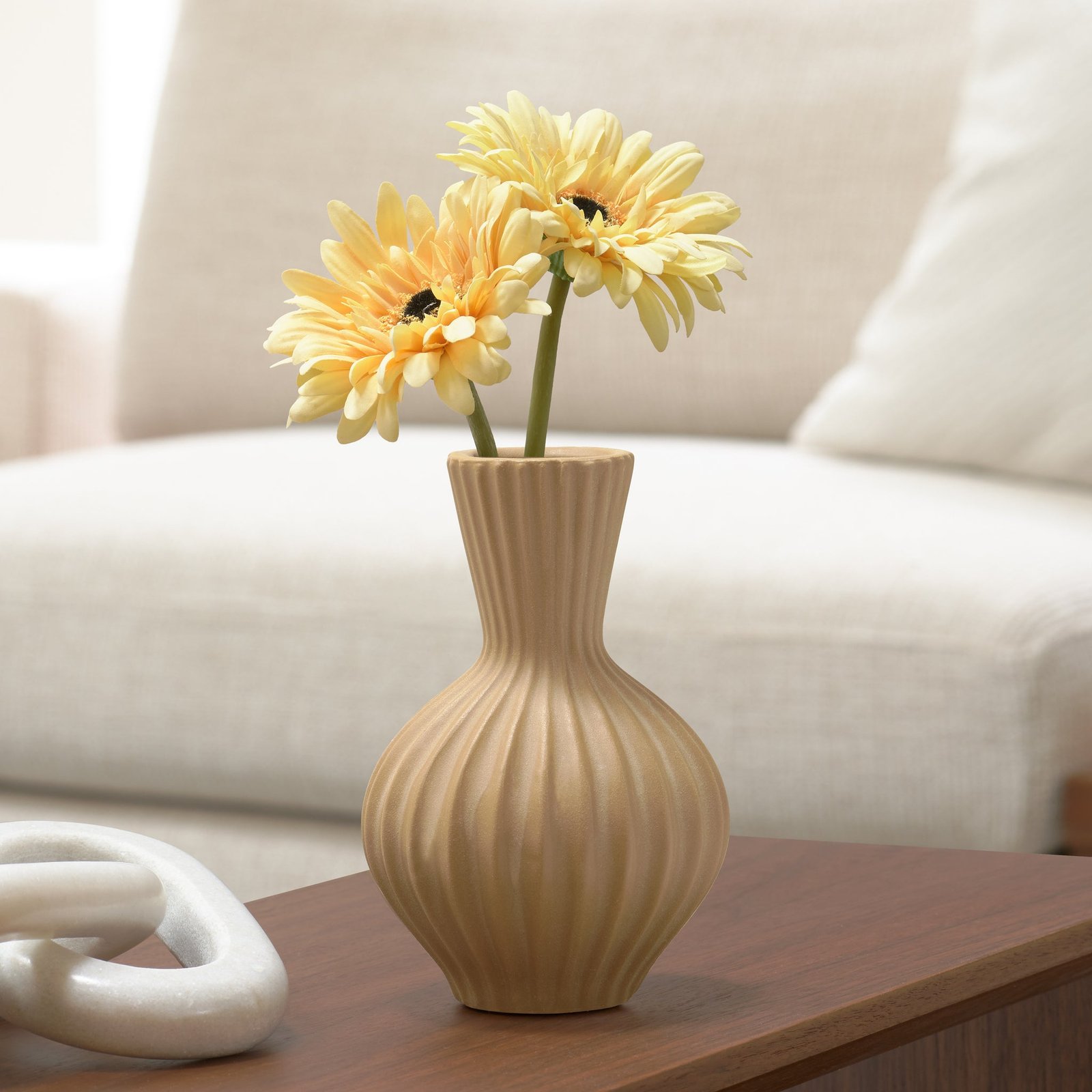 Anna Tall Gourd 6.25 Inch Tall Sandstone Glaze Ceramic Vase - Image 3