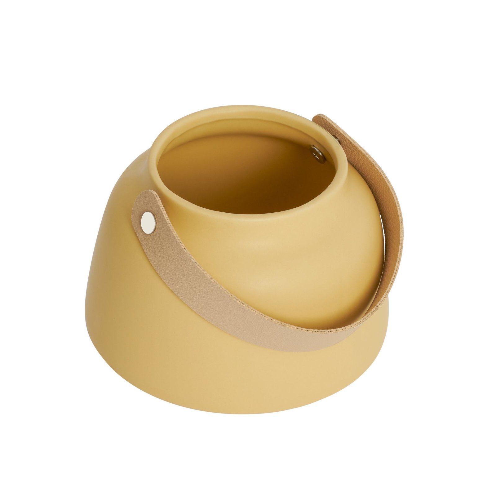 Lido Matte Yellow Ceramic 3.5h" Taper Vase with Faux Leather Handle - Image 2