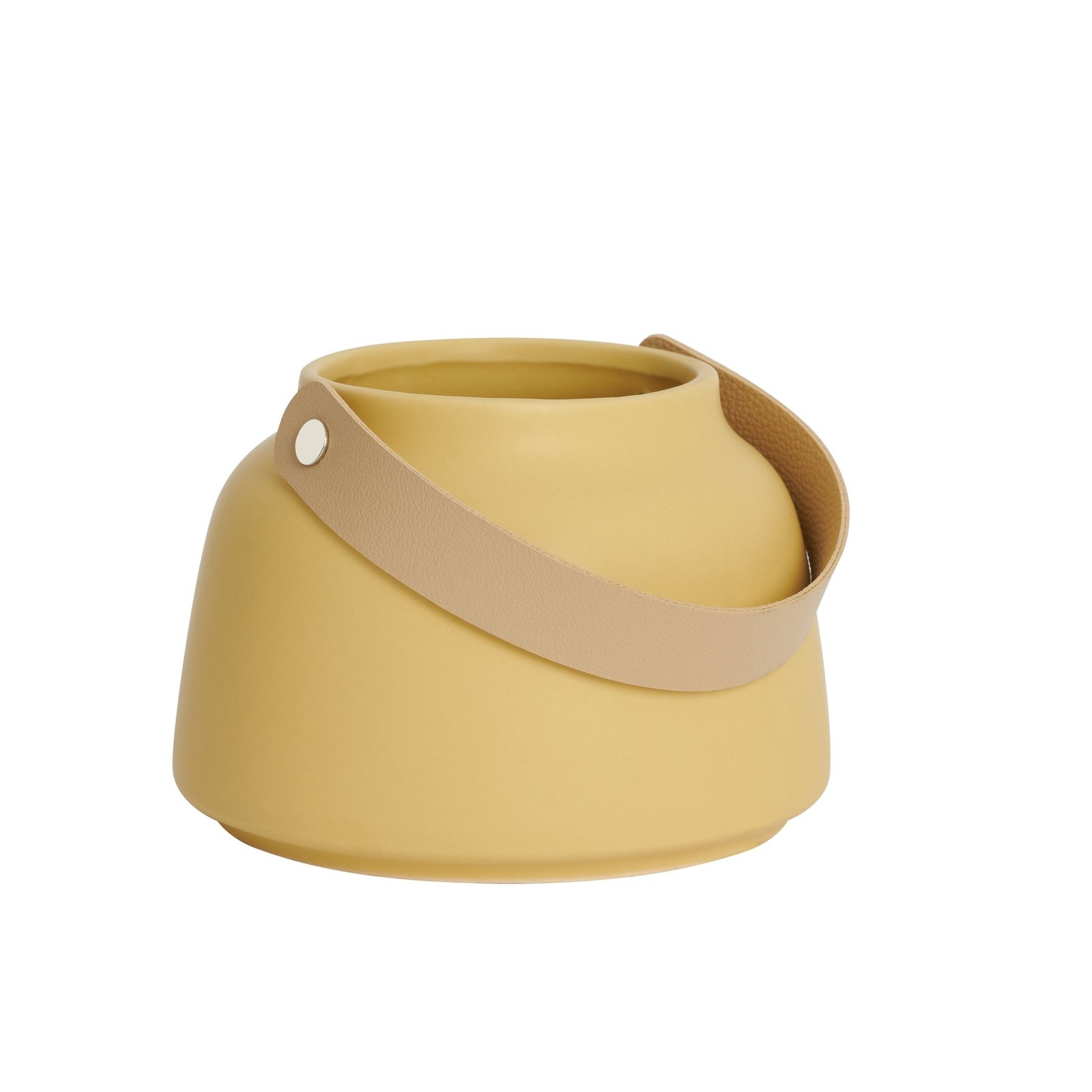 Lido Matte Yellow Ceramic 3.5h" Taper Vase with Faux Leather Handle