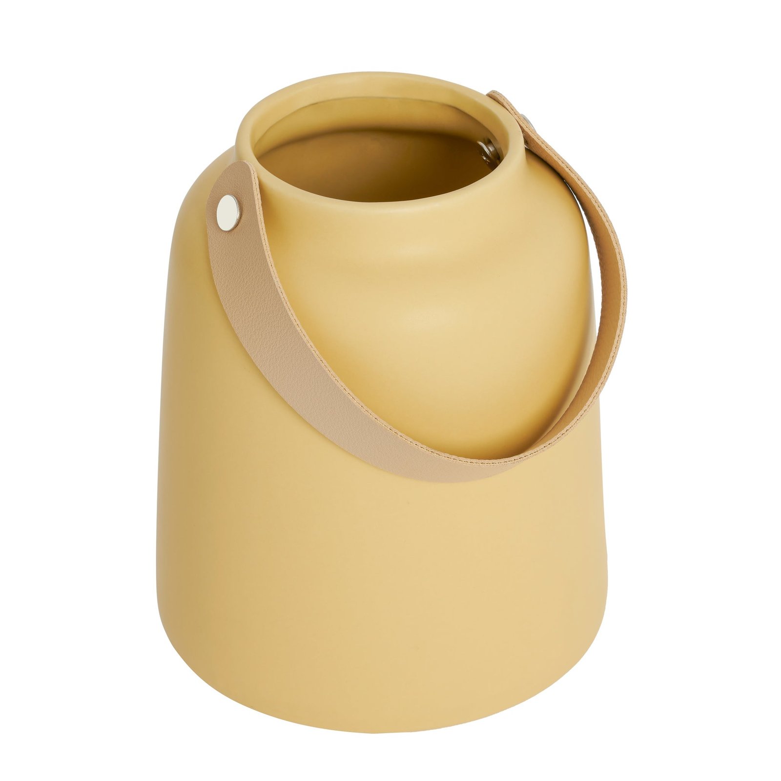 Lido Matte Yellow Ceramic 6h" Tapered Vase with Faux Leather Handle - Image 2