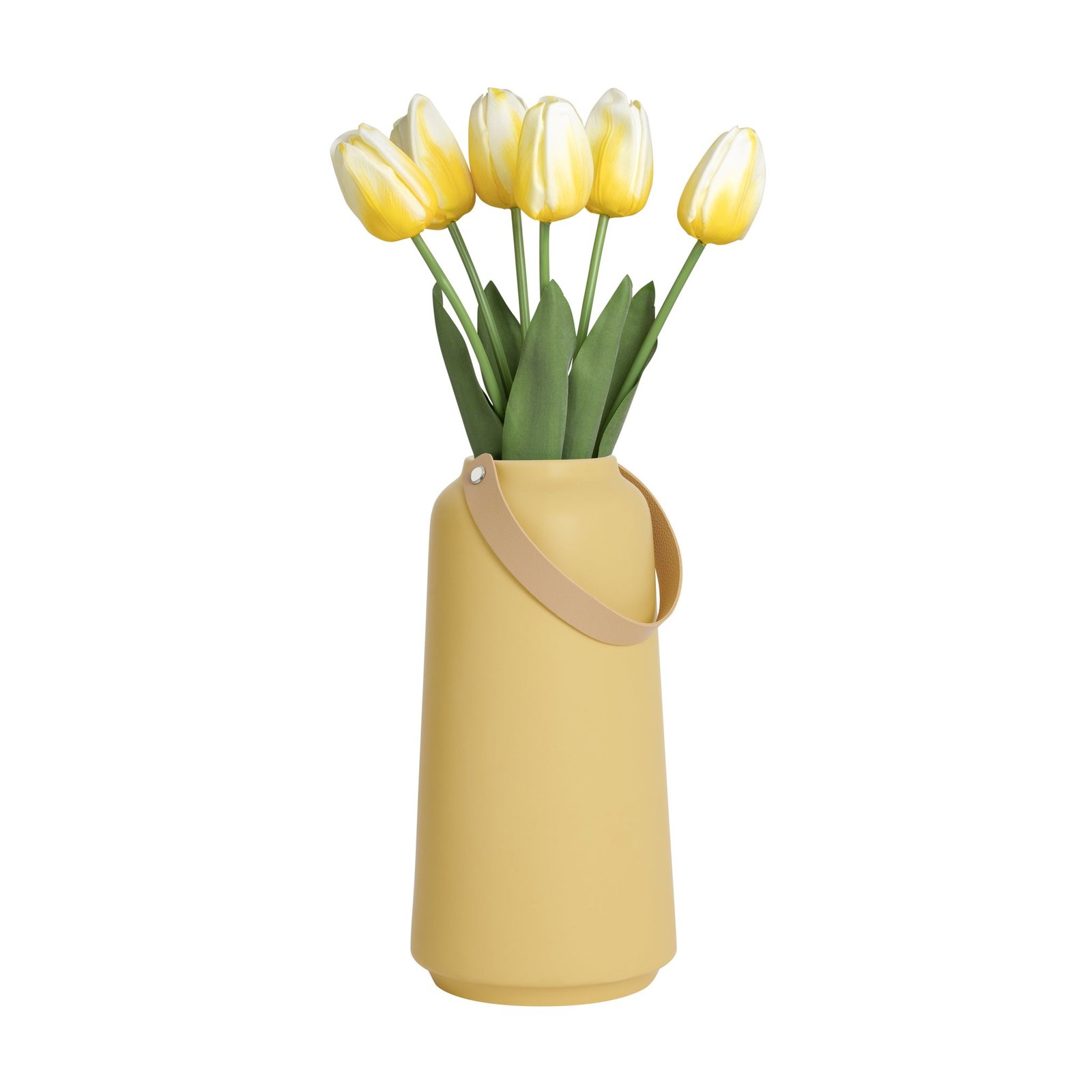 Lido Matte Yellow Ceramic 11h" Tapered Vase with Faux Leather Handle - Image 6