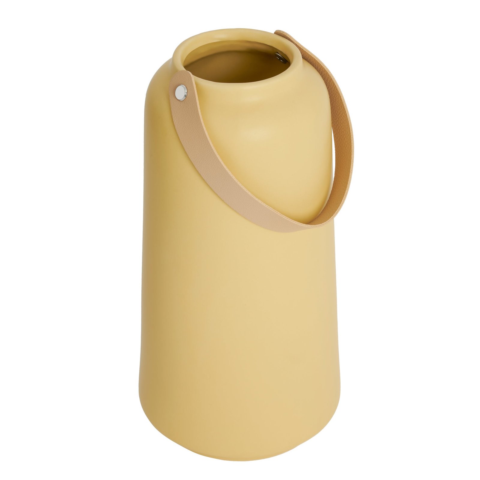 Lido Matte Yellow Ceramic 11h" Tapered Vase with Faux Leather Handle - Image 2