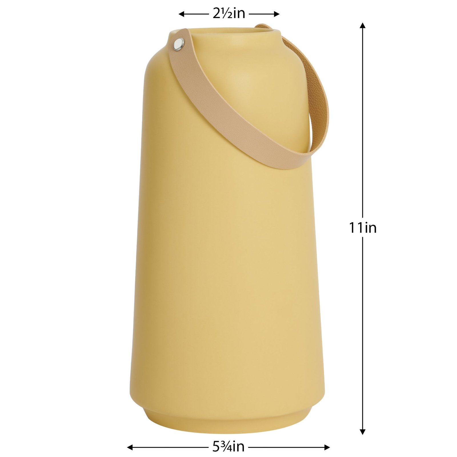 Lido Matte Yellow Ceramic 11h" Tapered Vase with Faux Leather Handle - Image 3