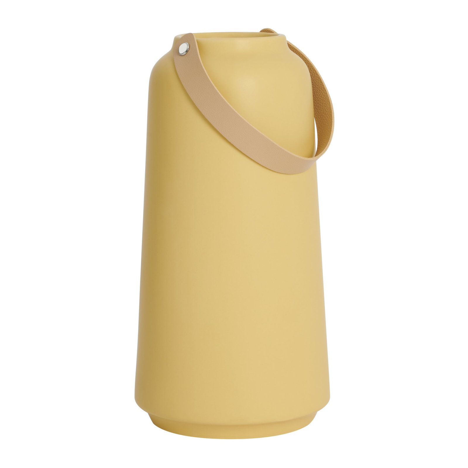 Lido Matte Yellow Ceramic 11h" Tapered Vase with Faux Leather Handle