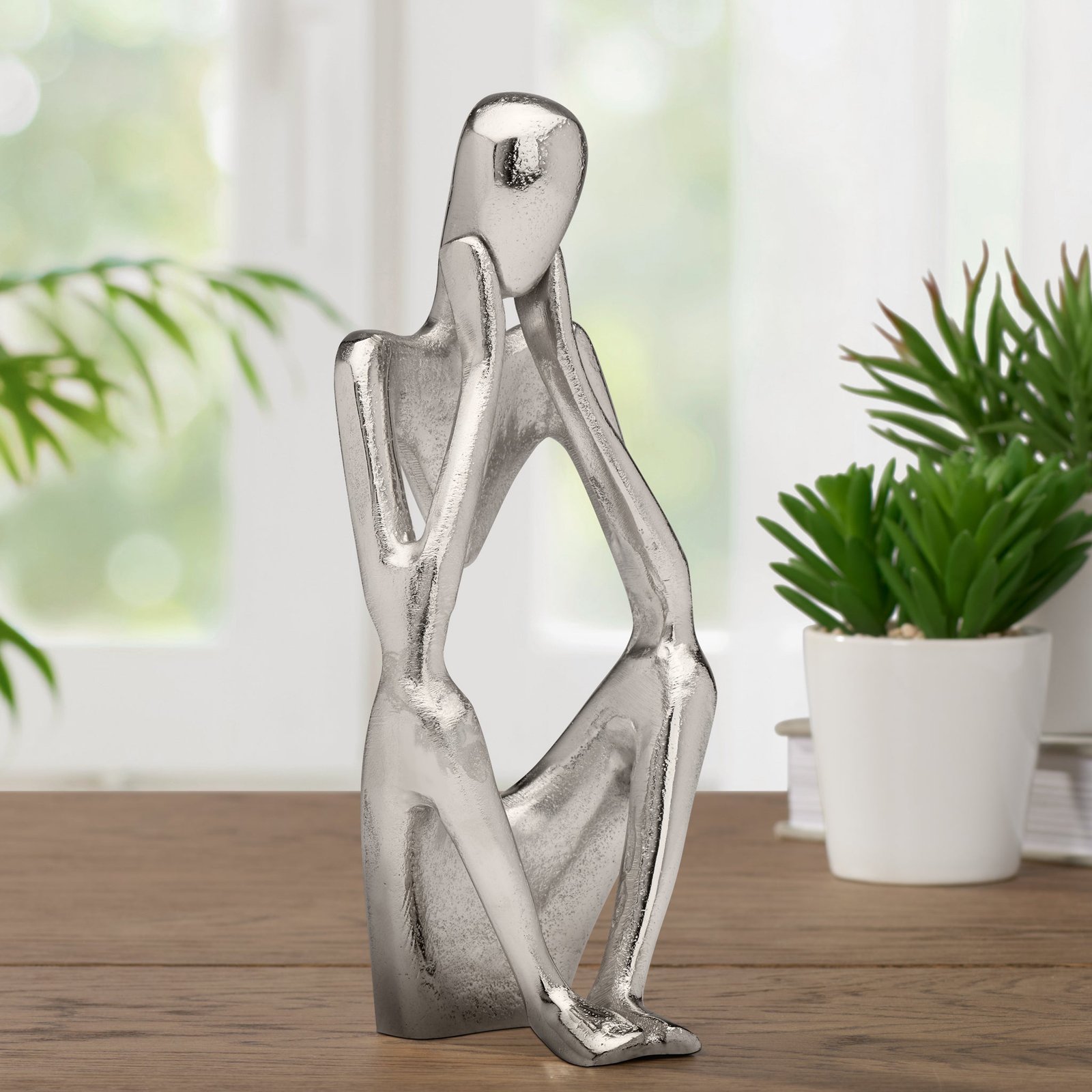 Pensive Figure 9h" Aluminum Decor Sculpture - 2 Knees Up
