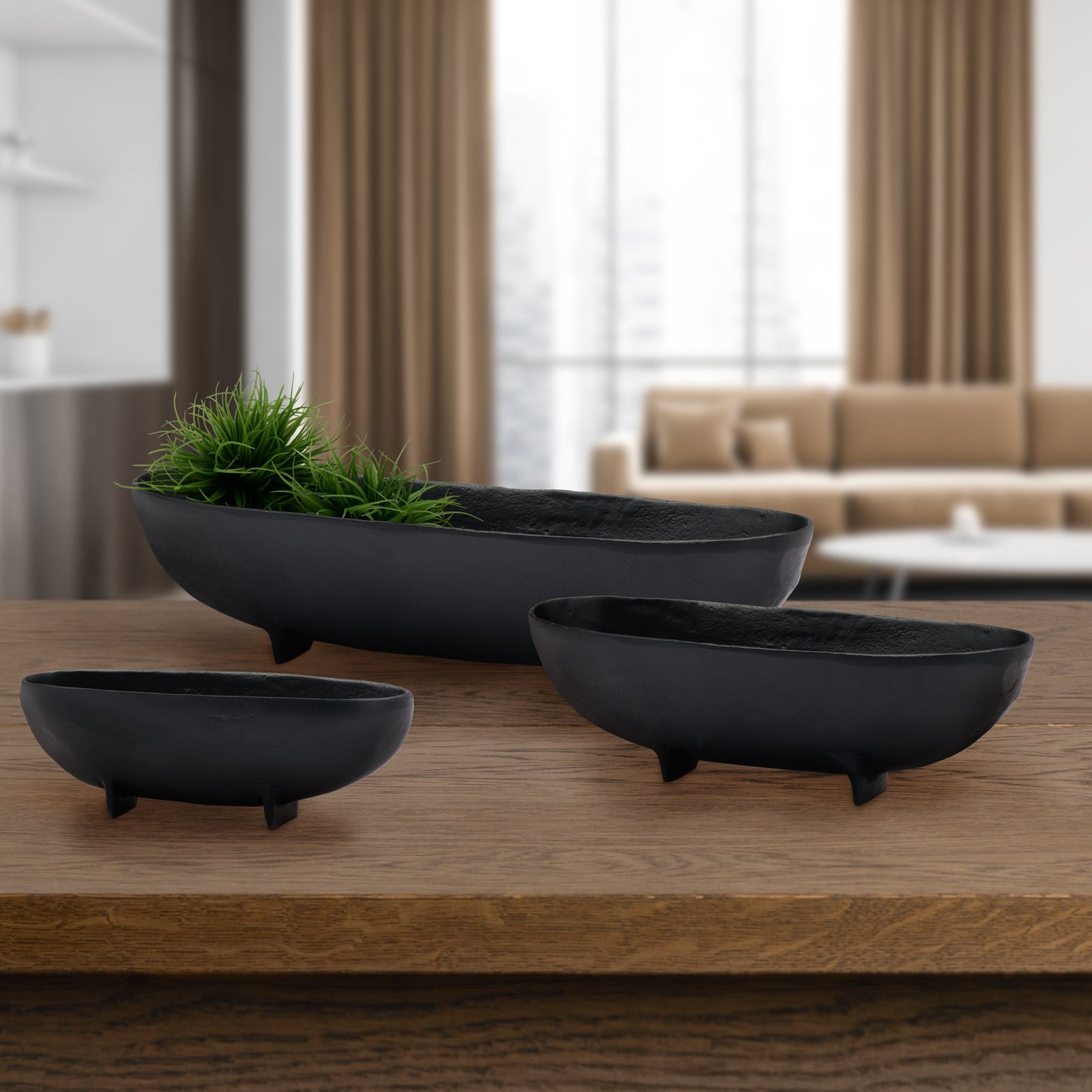 Talua 11.5L” Black Aluminum Footed Boat Bowl - Image 4