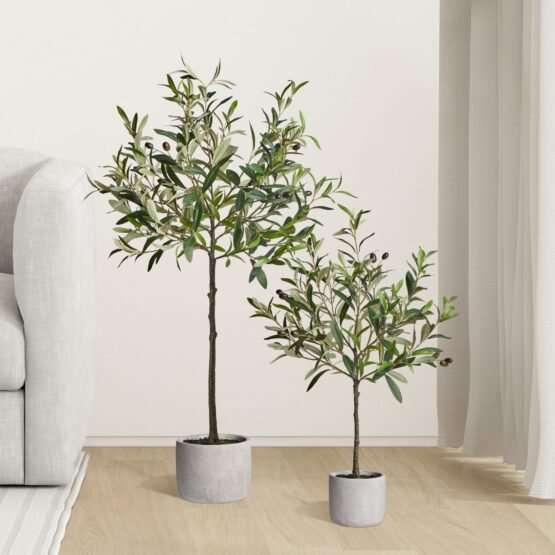 Olive Tree 28 Inch Tall Cement Potted Faux Plant - Image 3